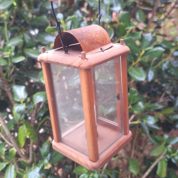 Lantern Wooden Primitive Handmade Hanging Candle Holder with Metal Small Little - Picture 15 of 17